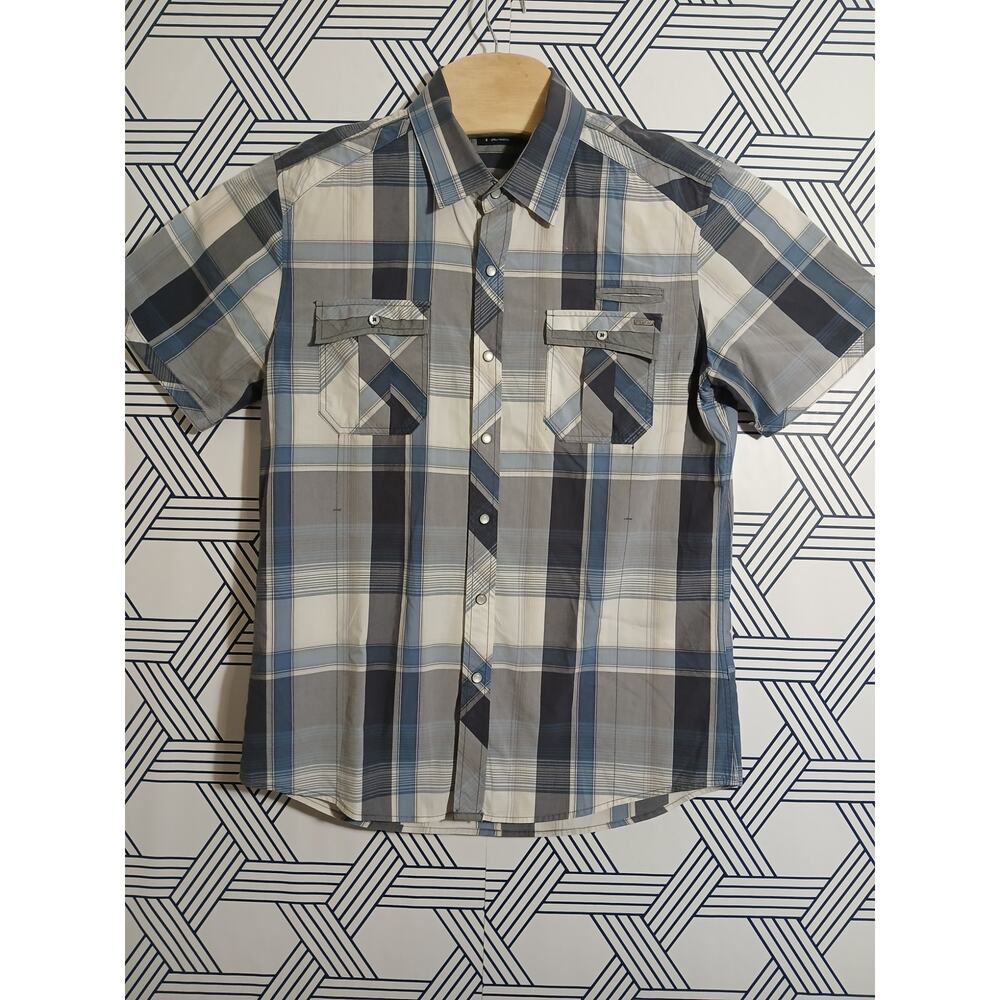 Mens 7 Diamonds Short Sleeve Button Front Size Large